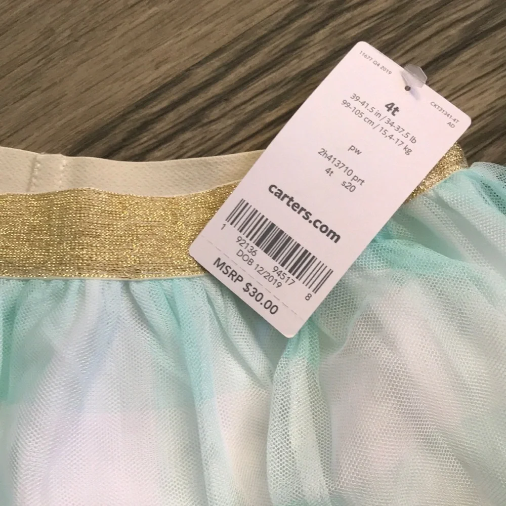 Carter's NWT gingham tutu skirt mint green girls 4T